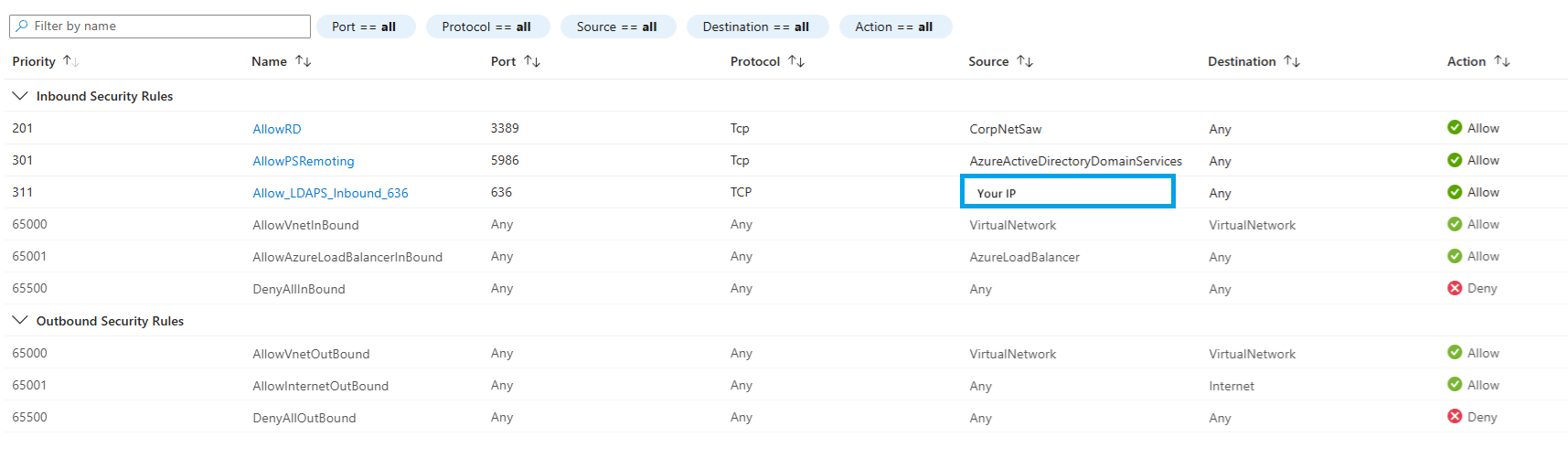 NSG Inbound Rule for LDAPS