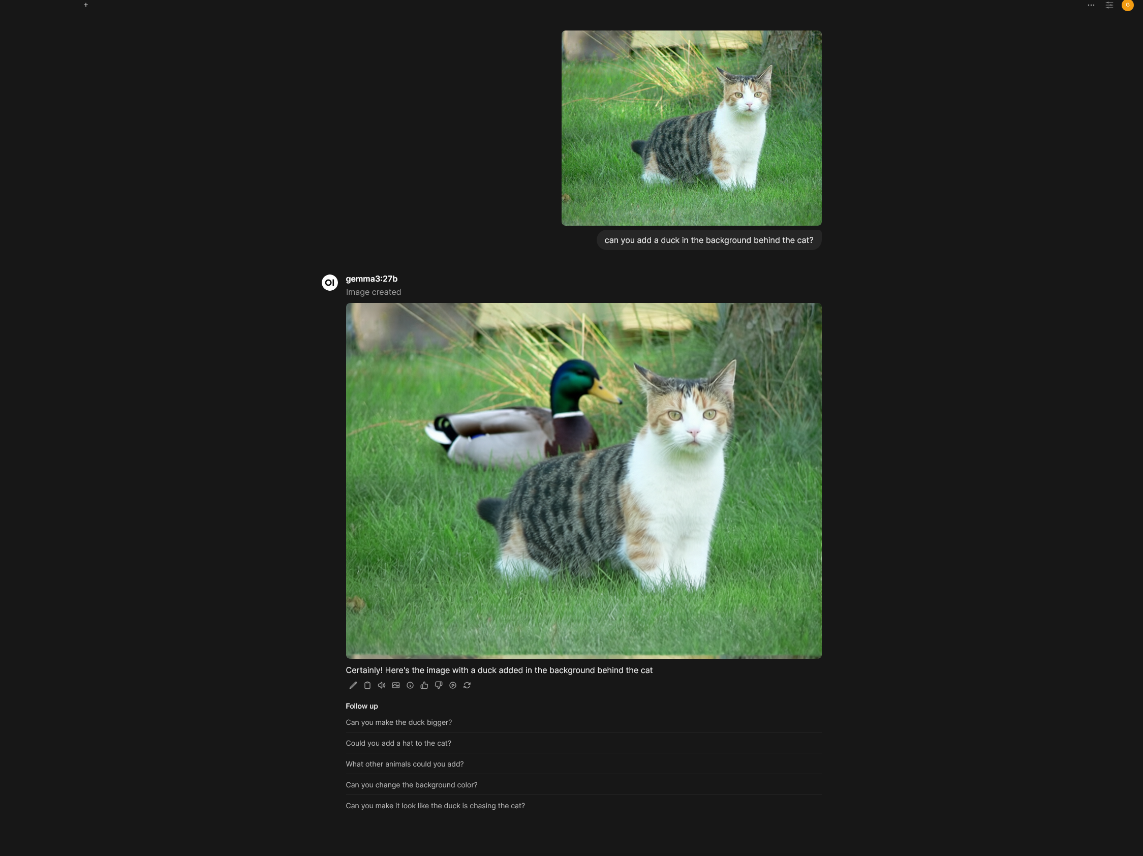 Screenshot of an image being edited in the chat using ComfyUI.
