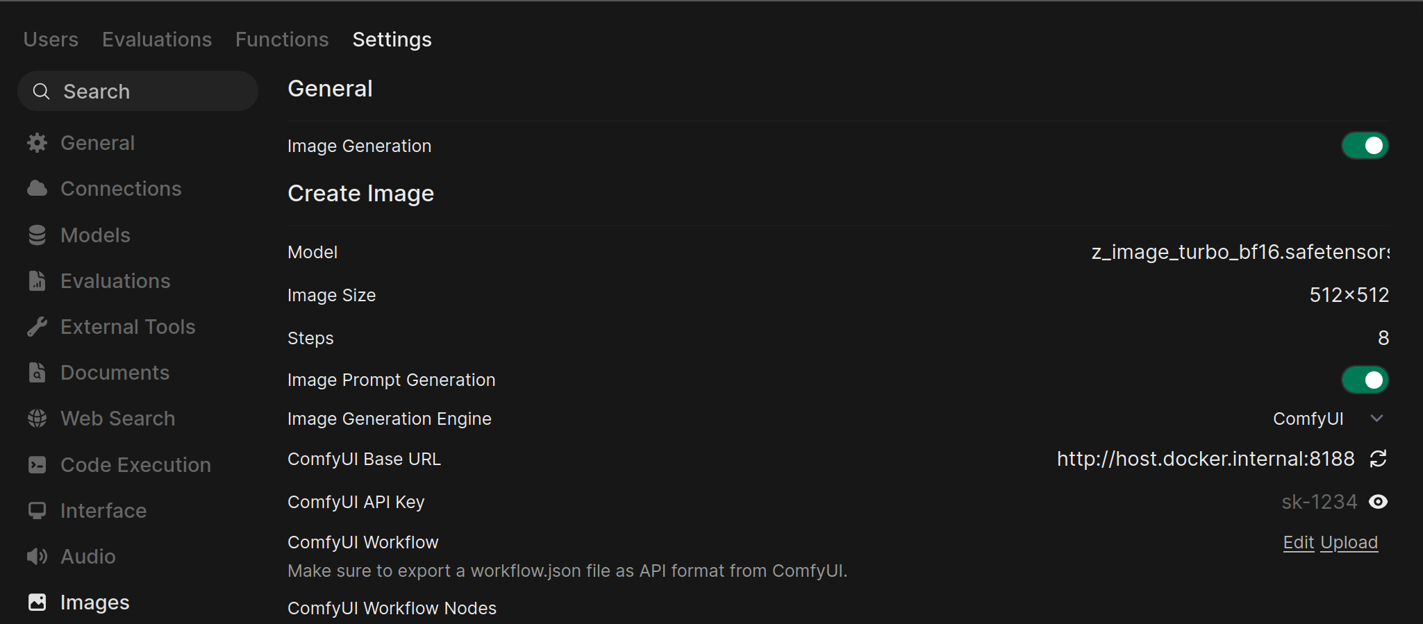Screenshot showing the Image Prompt Generation toggle location in Images settings