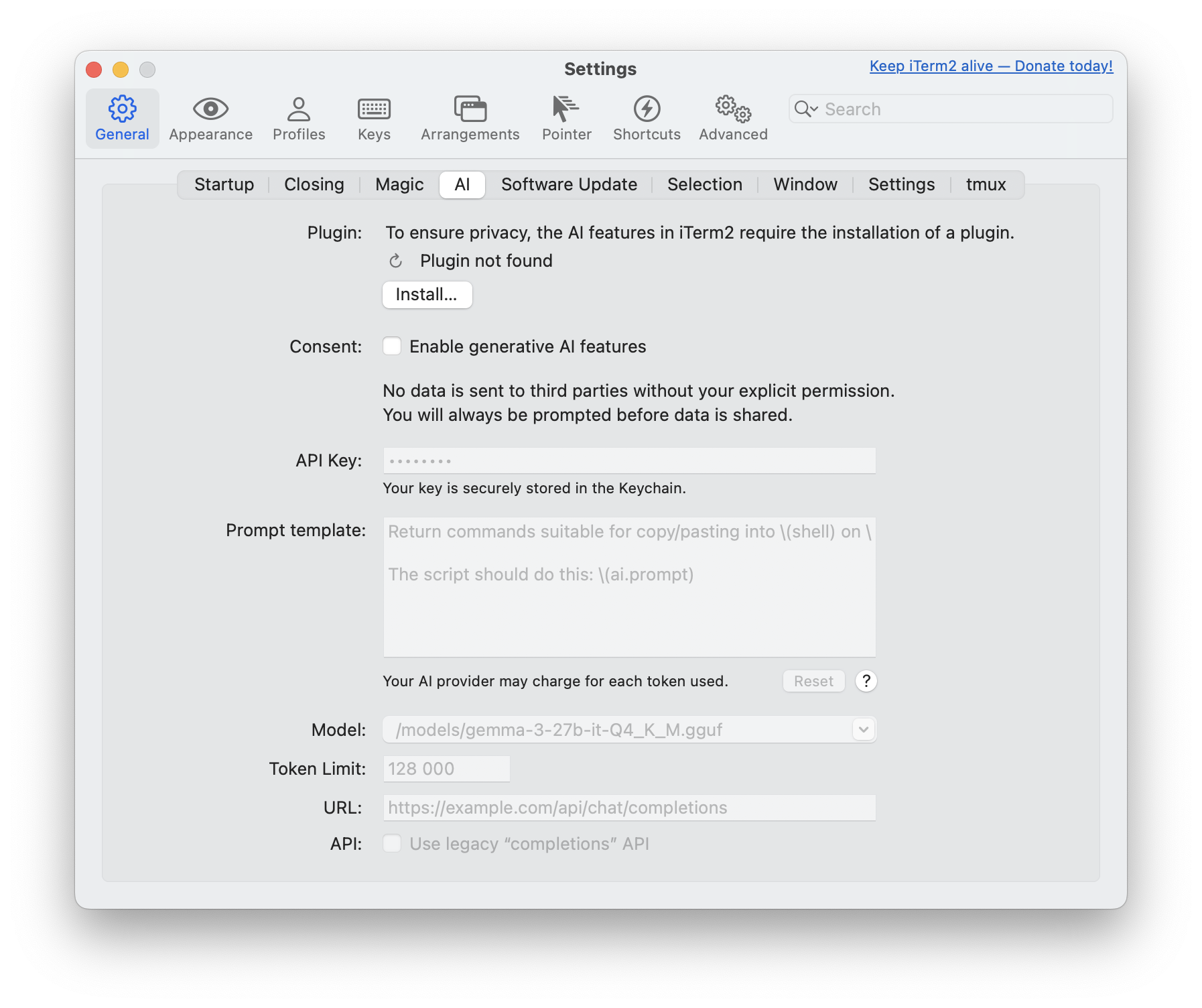 iterm2 menu before setup