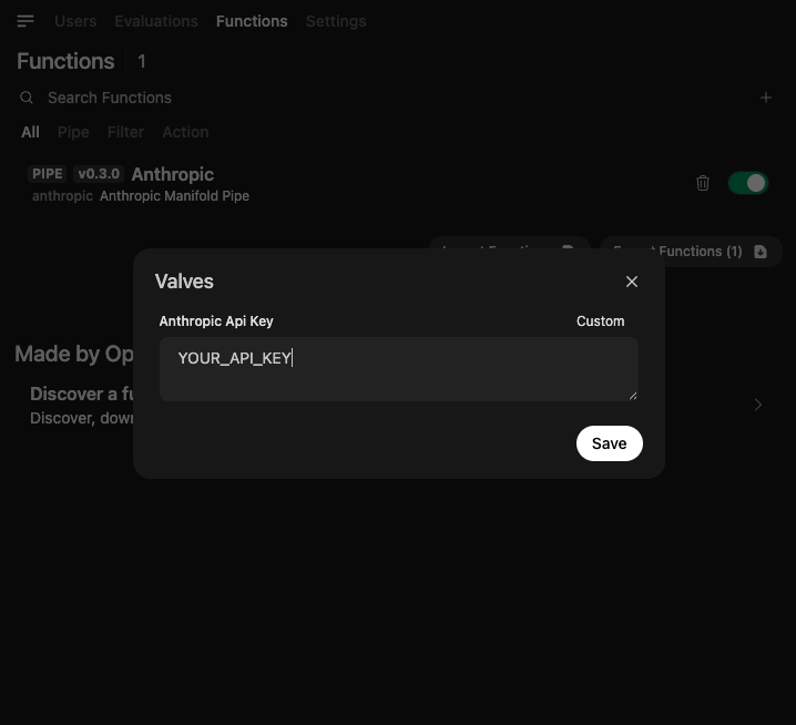 Valves/API Key Screenshot