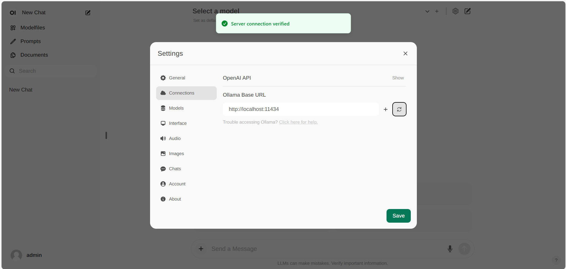 Open WebUI Ollama Setting Success