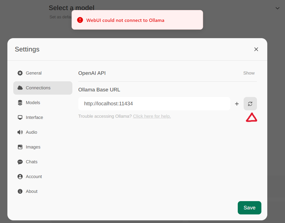 Open WebUI Ollama Setting Failure