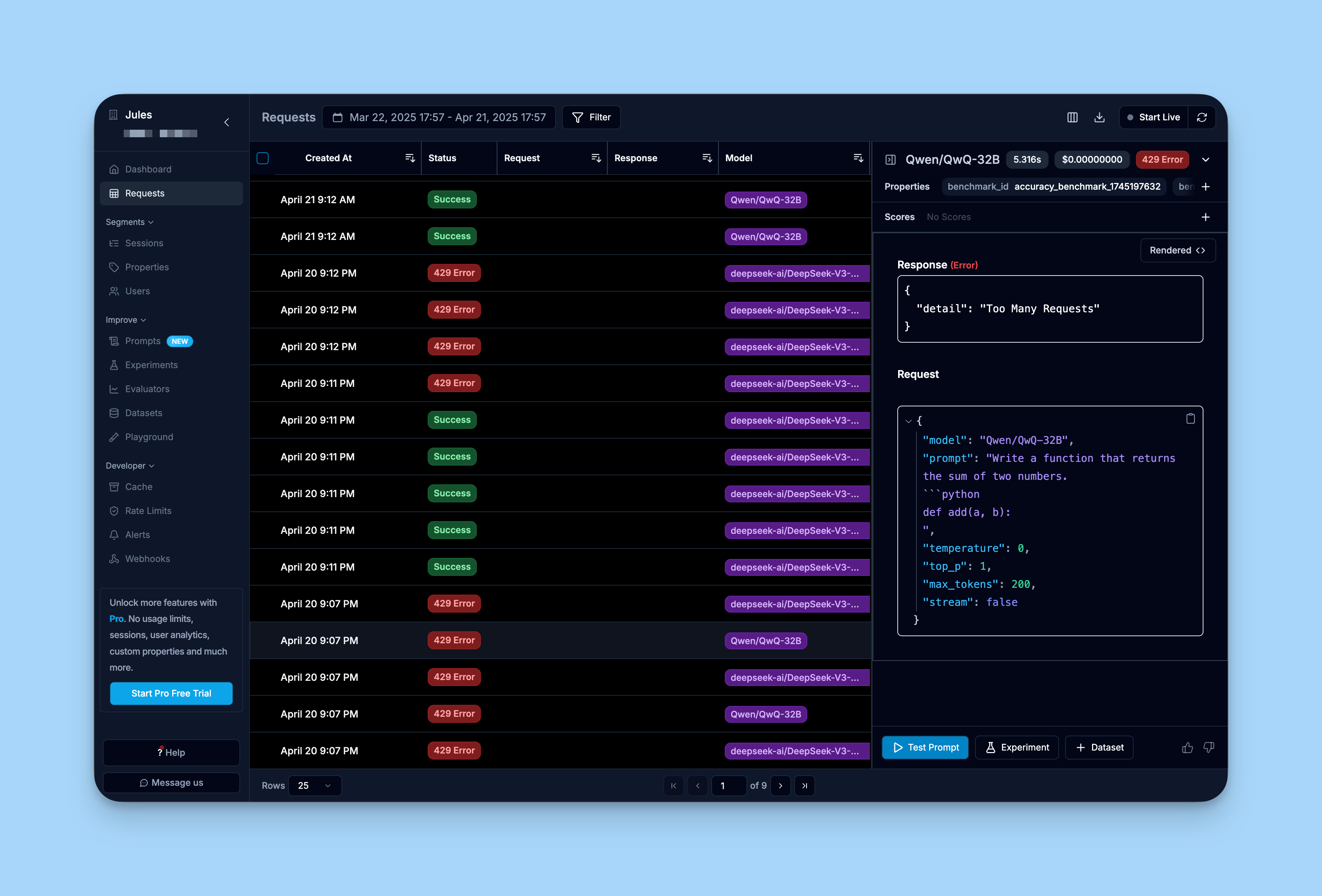 Example Helicone Trace